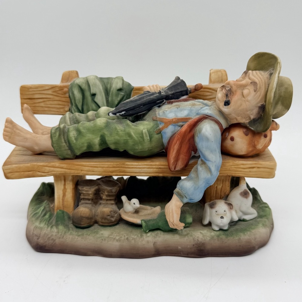 Vintage Lefton Peasant Man Sleeping on Bench Figurine Porcelain Porcelain Statue